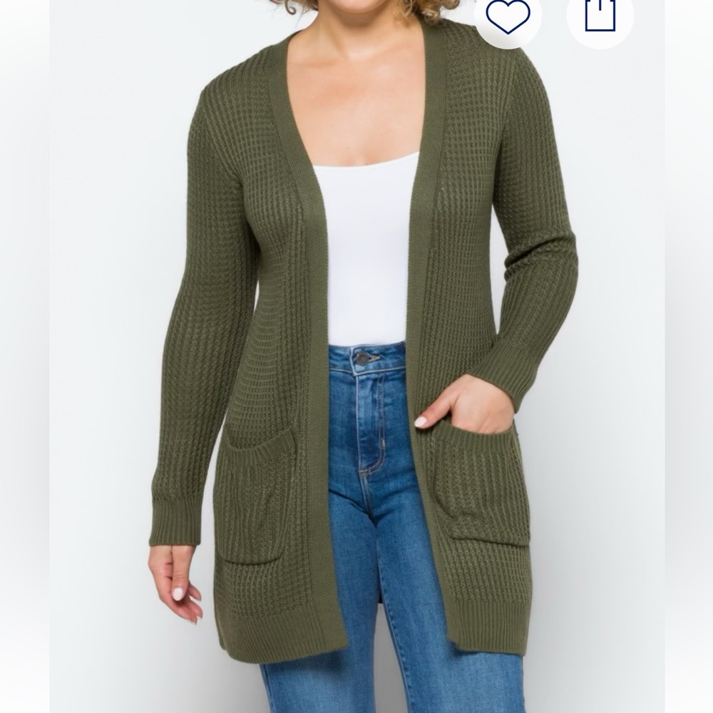 Market & Spruce Bridie Open Stitch Olive Green Open Cardigan